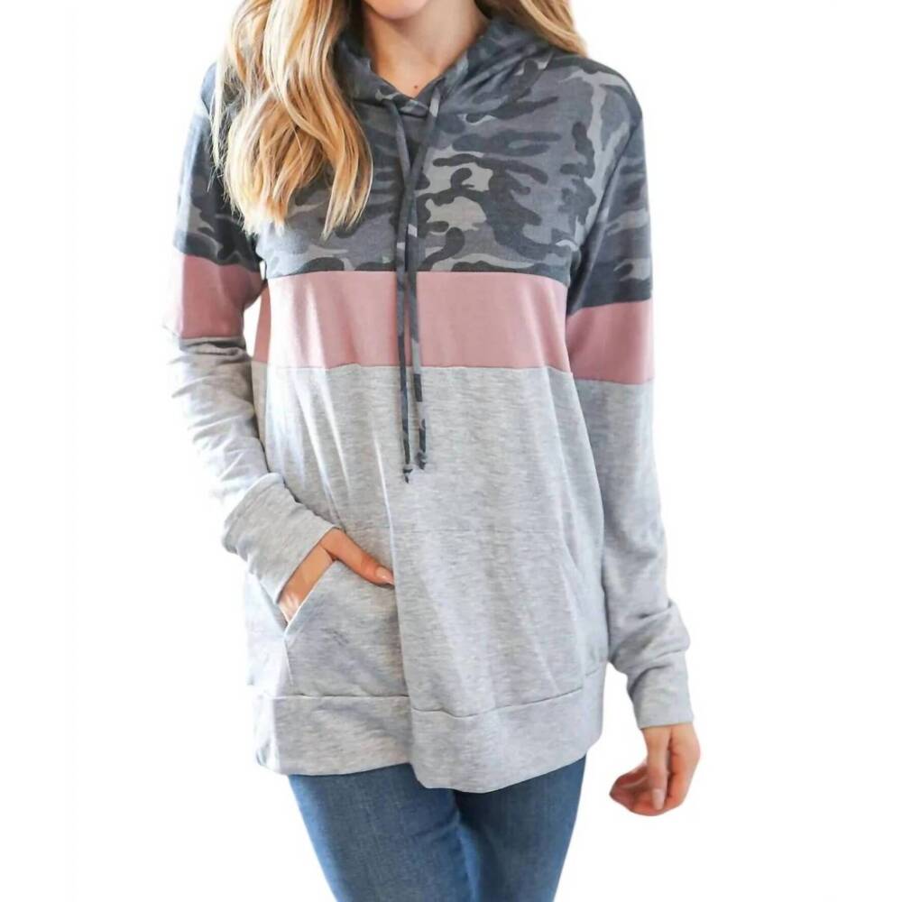 NEW GRATEFUL HEARTS colorblock hoodie in gray camo